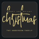 Modern Merry and Bright Christmas simple script Square Sticker<br><div class="desc">Modern Merry and Bright Christmas simple script</div>