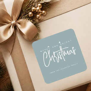 Modern Merry and Bright Christmas simple script Square Sticker
