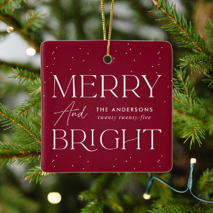 Modern Merry and Bright Cranberry Photo Ceramic Ornament