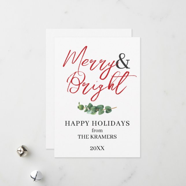 Modern Merry and Bright Greenery Holiday Card (Front/Back In Situ)