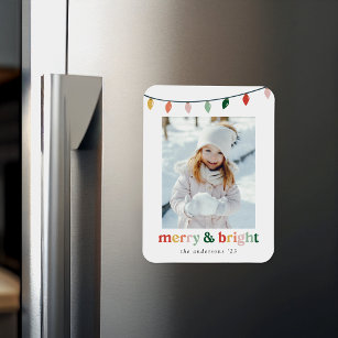 Modern Merry and Bright Holiday Photo Magnet