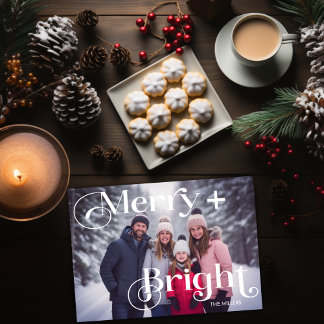 Modern Merry And Bright Minimal 1 Photo Colourful Holiday Card