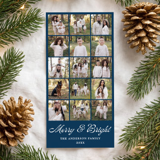 Modern Merry and Bright Navy 15 Photo Collage Holiday Card