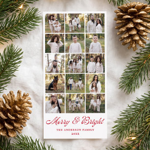 Modern Merry and Bright Red 15 Photo Collage Holiday Card