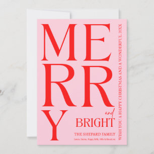 Modern Merry and Bright Red Pink 2025 Christmas Holiday Card