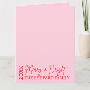 Modern Merry and Bright Red Pink Christmas Card
