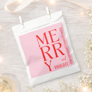 Modern Merry and Bright Red Pink Christmas  Favour Bag
