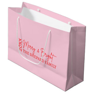 Modern Merry and Bright Red Pink Christmas  Large Gift Bag