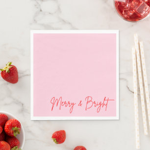 Modern Merry and Bright Red Pink Christmas Napkin