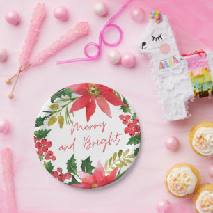 Modern Merry and Bright Script Paper Plate