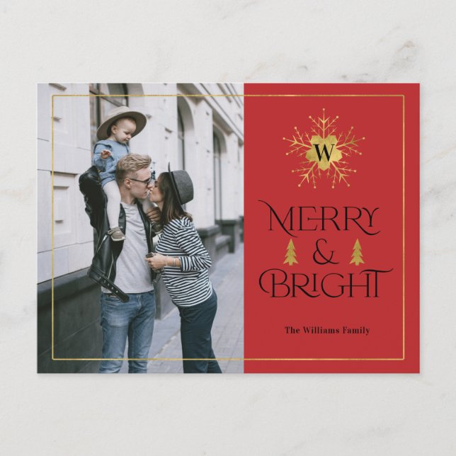 Modern Merry and Bright simple red christmas Postcard (Front)