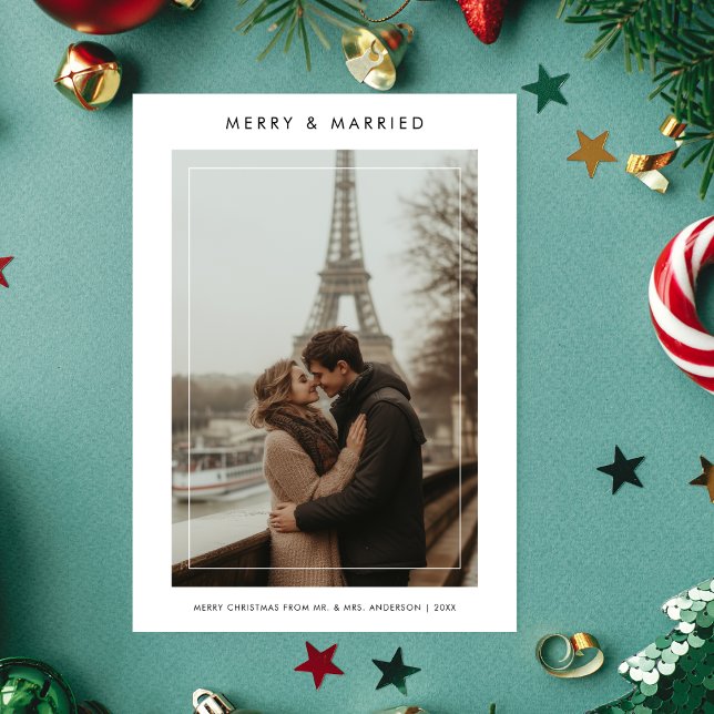 Modern Merry and Married Christmas Photo Holiday Card (Creator Uploaded)