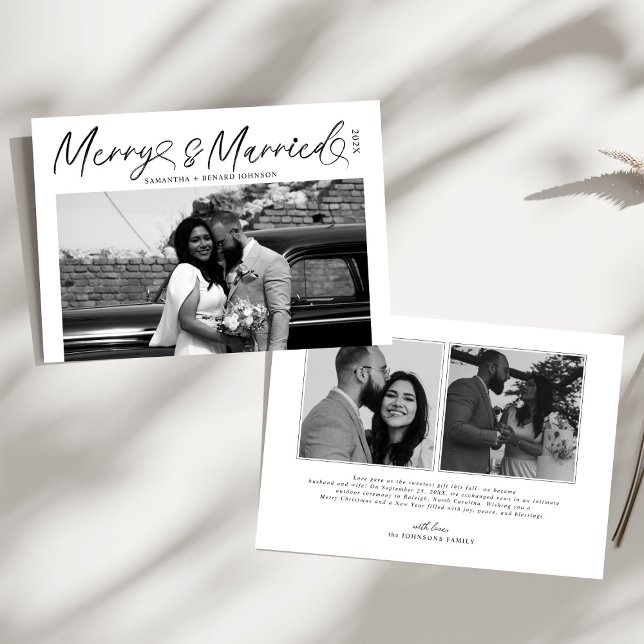 Modern Merry and Married Newlywed Script Christmas Holiday Card (Creator Uploaded)