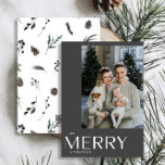 Modern Merry Black Photo Watercolor Christmas Holiday Card<br><div class="desc">This year, let your friends and family know you care with the Merry Modern Grey Photo Christmas card. Not only is it stylish and up-to-date, but it has enough space for you to include your favourite memory from the past year. The design is clean and minimal yet still festive, featuring...</div>