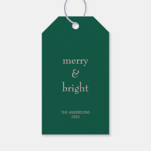 Modern Merry & Bright Christmas Holiday Green Pink Gift Tags