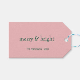Modern Merry & Bright Christmas Holiday Pink Green Gift Tags