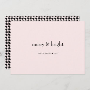 Modern Merry & Bright Christmas Pink and Black Holiday Card