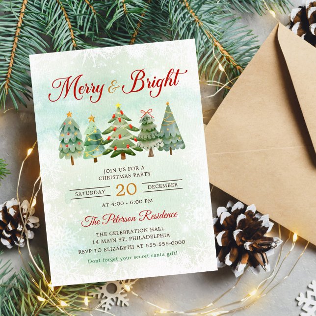 Modern Merry & Bright Christmas Tree Party Invitation (Creator Uploaded)