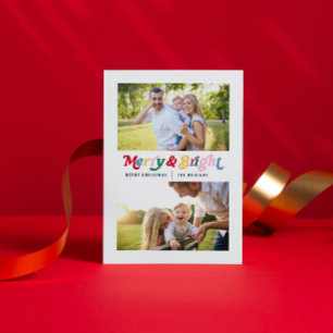 Modern Merry & Bright Colourful Retro 2 Photo Holiday Postcard