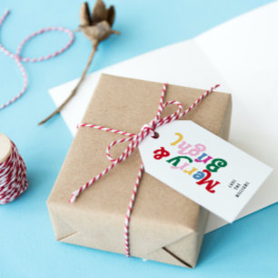 Modern Merry & Bright Colourful Retro Typography Gift Tags