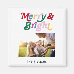 Modern Merry & Bright Colourful Simple Family Phot Magnet