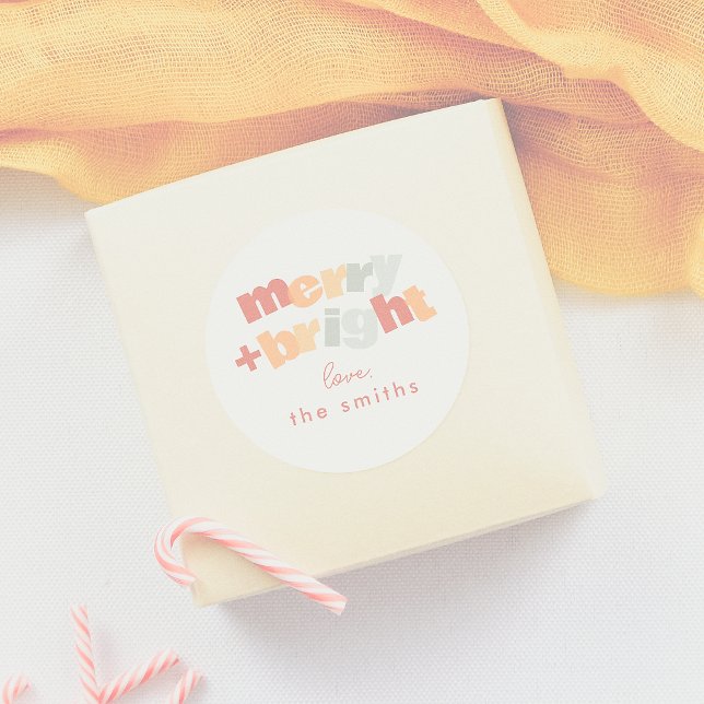 Modern Merry & Bright Family Christmas Classic Round Sticker (Creator Uploaded)