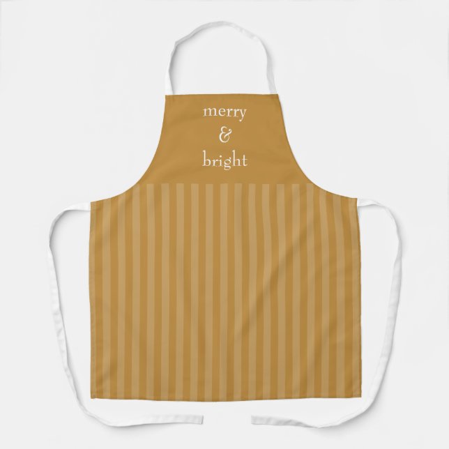 Modern Merry & Bright Gold Christmas Holiday Apron (Front)
