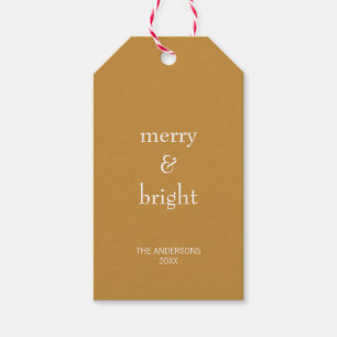 Modern Merry & Bright Gold Christmas Holiday Gift Tags