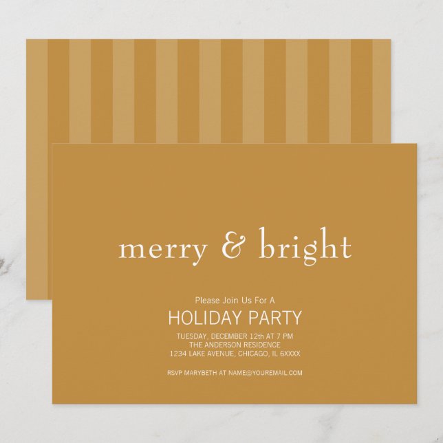 Modern Merry & Bright Gold Christmas Holiday Invitation (Front/Back)