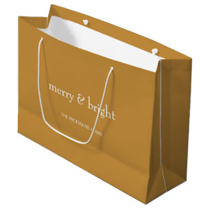Modern Merry & Bright Gold Christmas Holiday Large Gift Bag