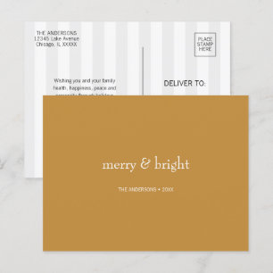 Modern Merry & Bright Gold Christmas Holiday Postcard