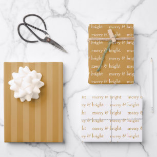 Modern Merry & Bright Gold Christmas Holiday Wrapping Paper Sheet