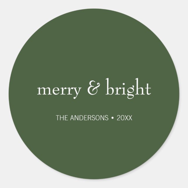 Modern Merry & Bright Green Christmas Holiday Classic Round Sticker (Front)