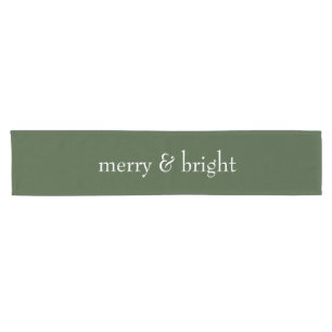 Modern Merry & Bright Green Christmas Holiday Short Table Runner
