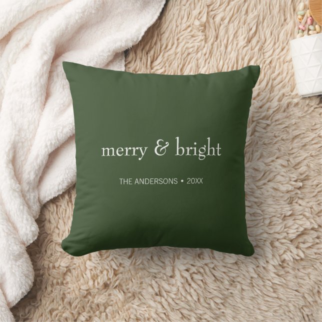 Modern Merry & Bright Green Christmas Holiday Throw Pillow (Blanket)