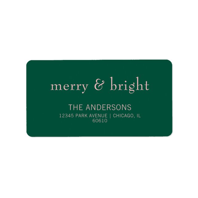 Modern Merry & Bright Holiday Address Green & Pink Label (Front)