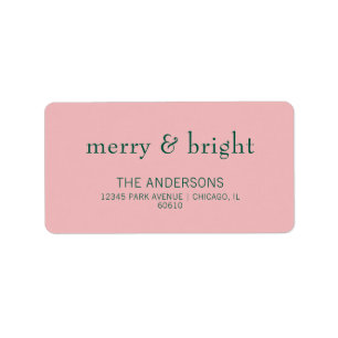 Modern Merry & Bright Holiday Address Pink & Green Label