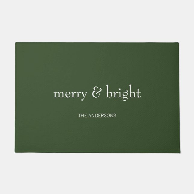 Modern Merry & Bright Holiday Green Doormat (Front)