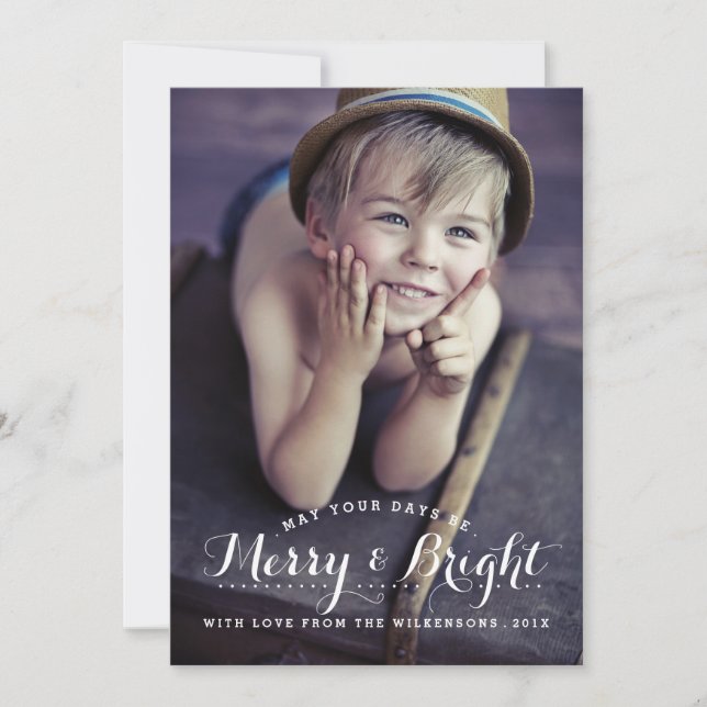 Modern Merry & Bright Holiday Two Photo Card (Front)