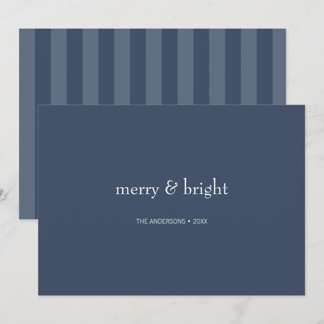 Modern Merry & Bright Navy Christmas Holiday Card (Front/Back)