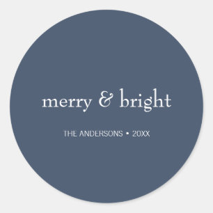 Modern Merry & Bright Navy Christmas Holiday Classic Round Sticker