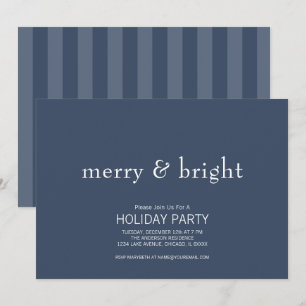 Modern Merry & Bright Navy Christmas Holiday Invitation