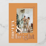 Modern Merry & Bright Photo Christmas Gold Foil Holiday Card<br><div class="desc">Wish your family and friends a merry and bright Christmas Holiday with this simple and elegant photo Christmas foil greeting card in gold colour.</div>