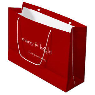 Modern Merry & Bright Red Christmas Holiday Large Gift Bag