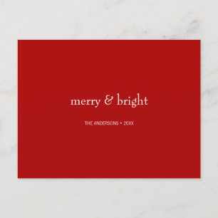 Modern Merry & Bright Red Christmas Holiday Postcard
