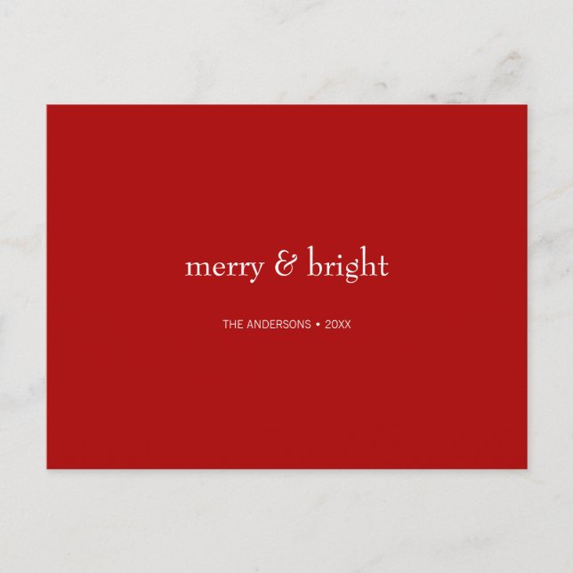 Modern Merry & Bright Red Christmas Holiday Postcard (Front)