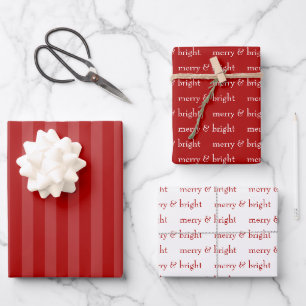 Modern Merry & Bright Red Christmas Holiday Wrapping Paper Sheet