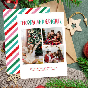 Modern Merry & Bright Retro Colourful Christmas Holiday Card