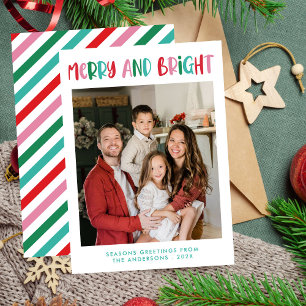 Modern Merry & Bright Retro Colourful Christmas  Holiday Card
