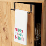 Modern Merry & Bright Retro Colourful Christmas  Kitchen Towel<br><div class="desc">Modern Minimalist Merry & Bright Retro Colourful Christmas Family  PhotoScript  Boho Christmas cards Stripes
message for any customs or enquiries.</div>